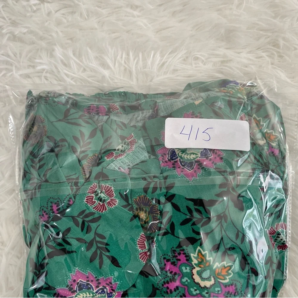 KNOX ROSE Womens Smocked Floral Maxi Dress Size XXL Green Tiered One Shoulder - Picture 11 of 11